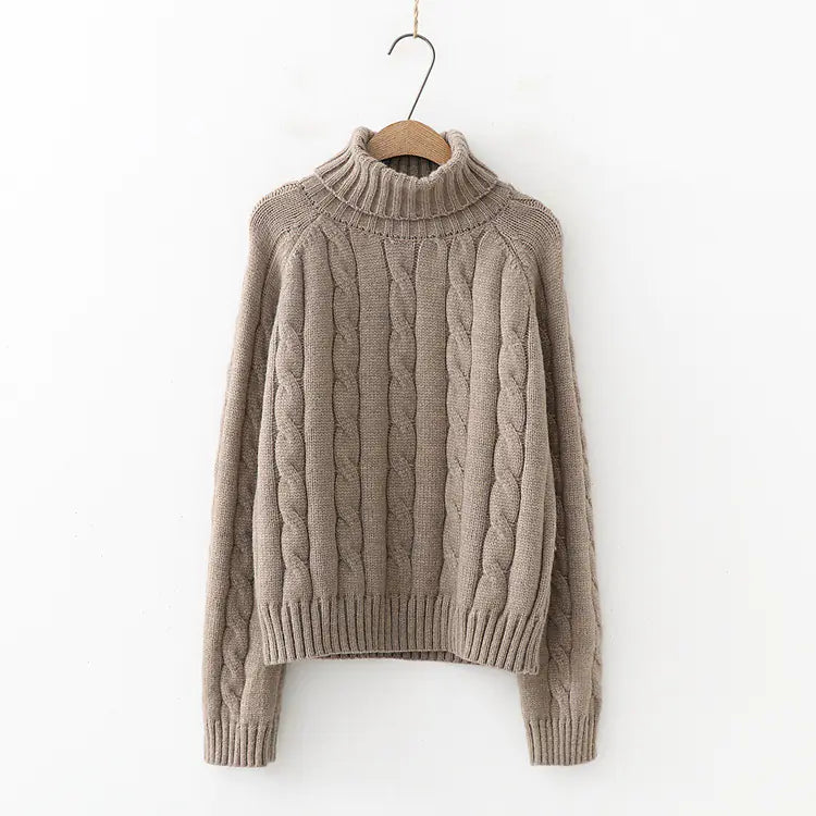 Turtleneck Sweater, Loose Pullover, Cable Knit Sweater