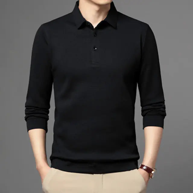 Men's Long Sleeve Casual Polo Shirt for Spring & Autumn