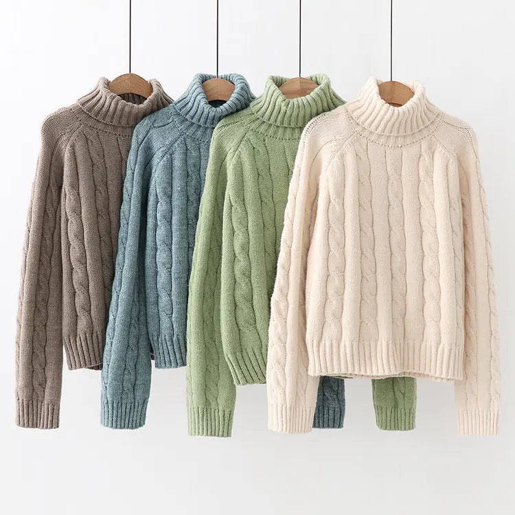 Turtleneck Sweater, Loose Pullover, Cable Knit Sweater