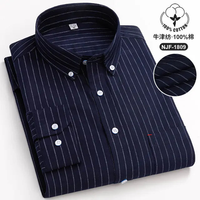 Casual Long-sleeved Solid Color Cotton Oxford Shirt
