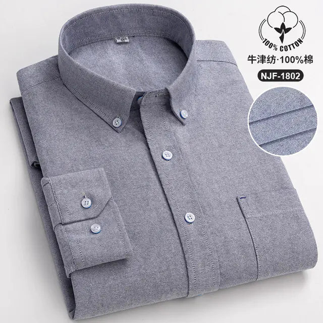 Casual Long-sleeved Solid Color Cotton Oxford Shirt