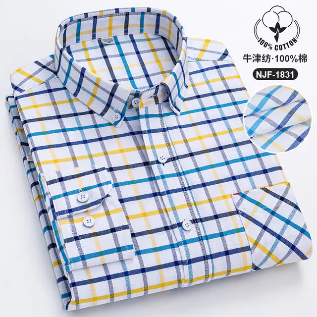 Casual Long-sleeved Solid Color Cotton Oxford Shirt