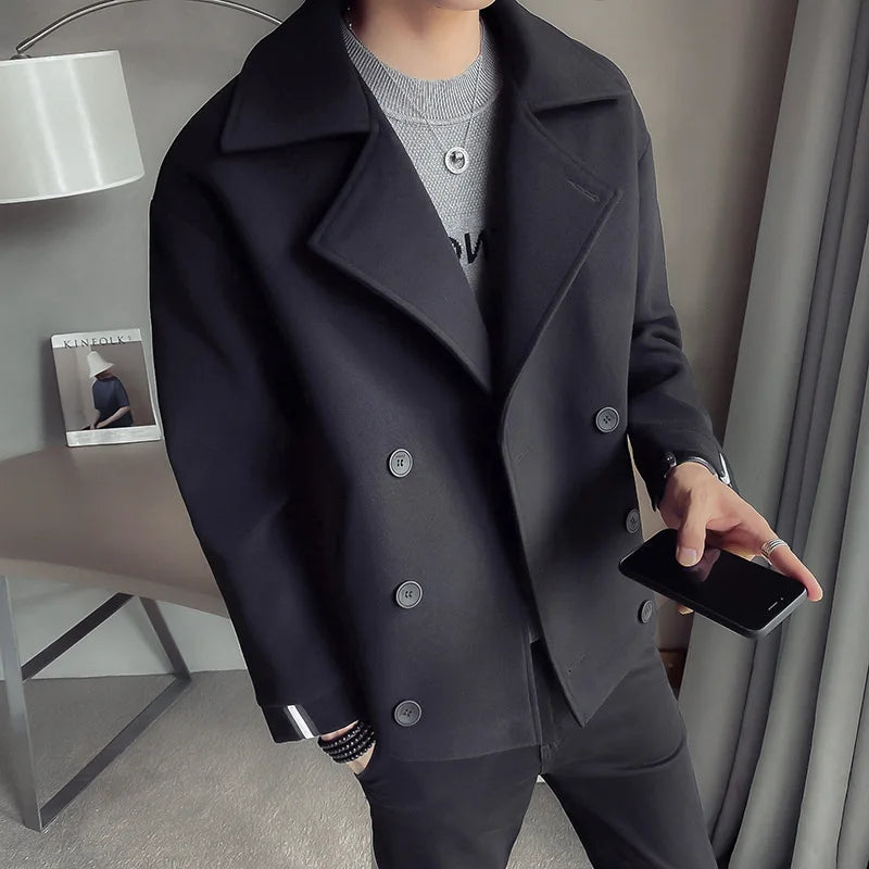 Men's Casual Warm Wool Trench Coat for Autumn/Winter