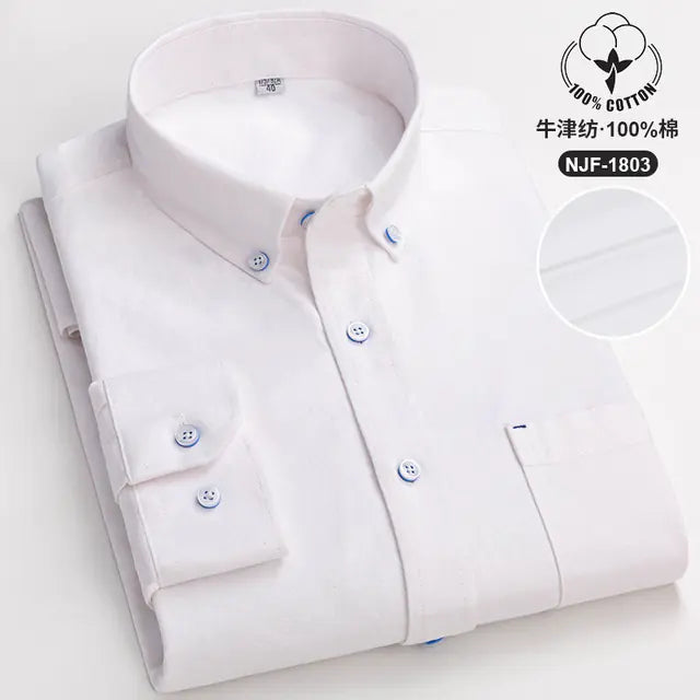 Casual Long-sleeved Solid Color Cotton Oxford Shirt