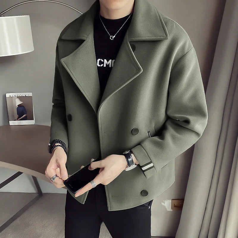 Men's Casual Warm Wool Trench Coat for Autumn/Winter