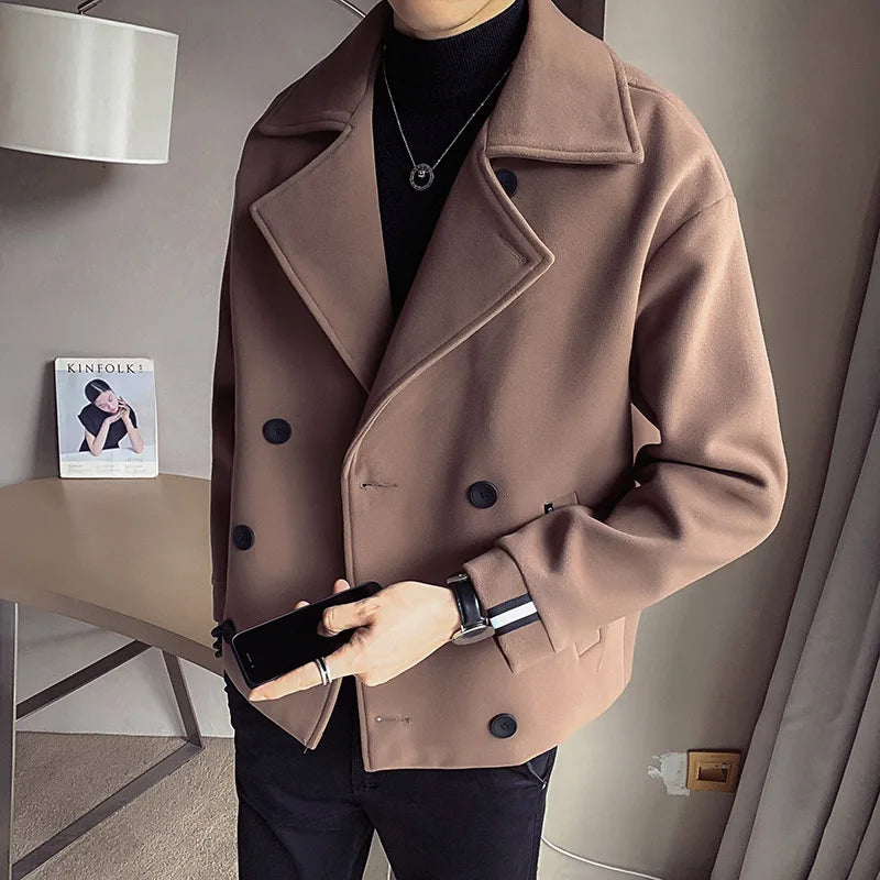 Men's Casual Warm Wool Trench Coat for Autumn/Winter