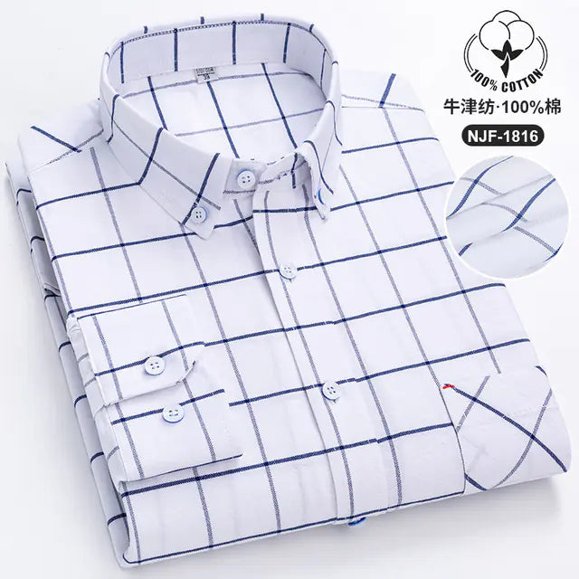 Casual Long-sleeved Solid Color Cotton Oxford Shirt