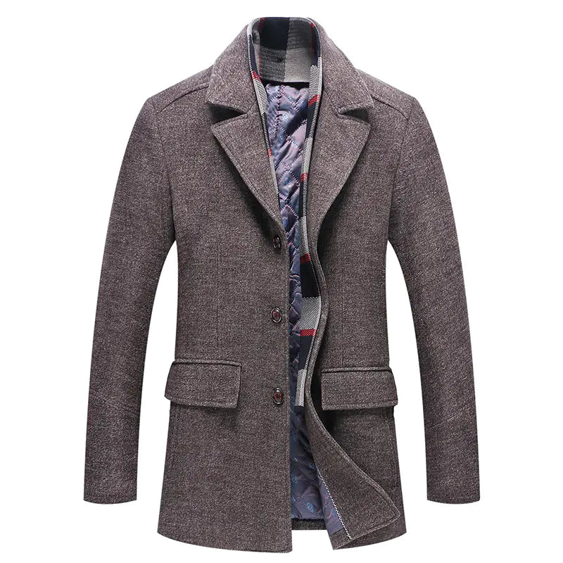Men's Wool Blend Overcoat with Suit Collar (Mid-Length)
