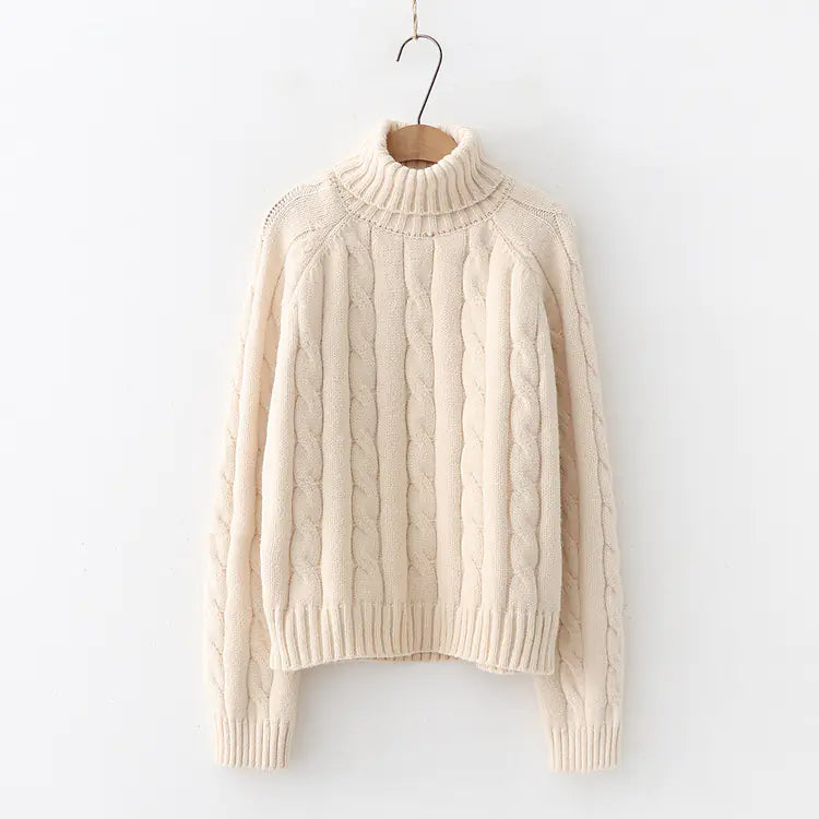 Turtleneck Sweater, Loose Pullover, Cable Knit Sweater