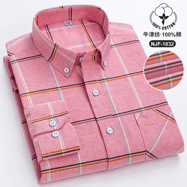 Casual Long-sleeved Solid Color Cotton Oxford Shirt