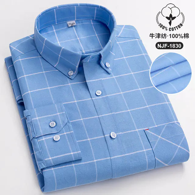 Casual Long-sleeved Solid Color Cotton Oxford Shirt