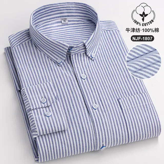 Casual Long-sleeved Solid Color Cotton Oxford Shirt