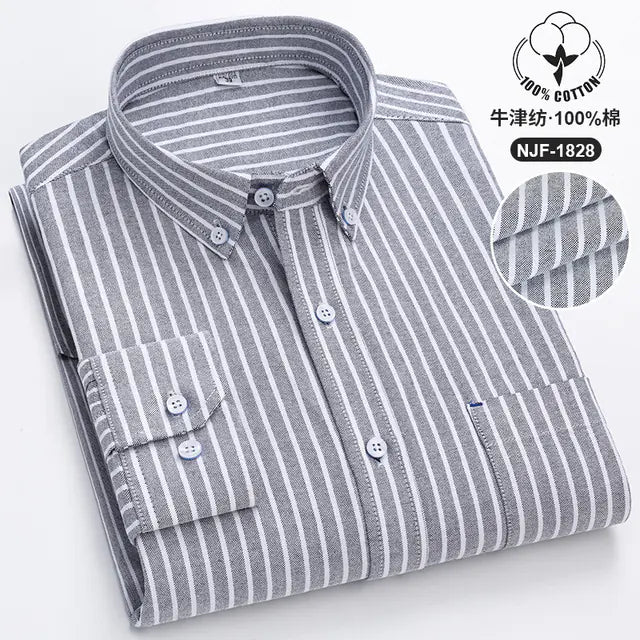 Casual Long-sleeved Solid Color Cotton Oxford Shirt