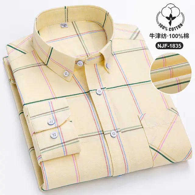 Casual Long-sleeved Solid Color Cotton Oxford Shirt