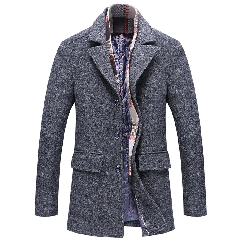 Men's Wool Blend Overcoat with Suit Collar (Mid-Length)