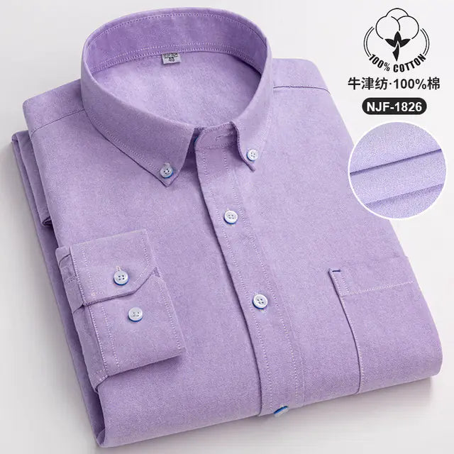 Casual Long-sleeved Solid Color Cotton Oxford Shirt