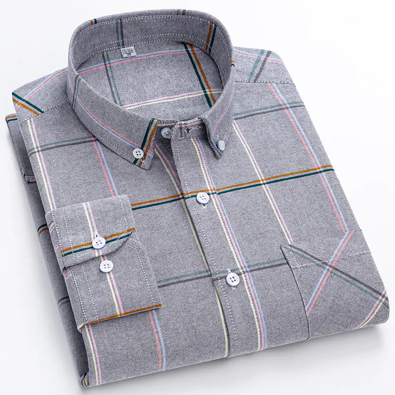 Casual Long-sleeved Solid Color Cotton Oxford Shirt