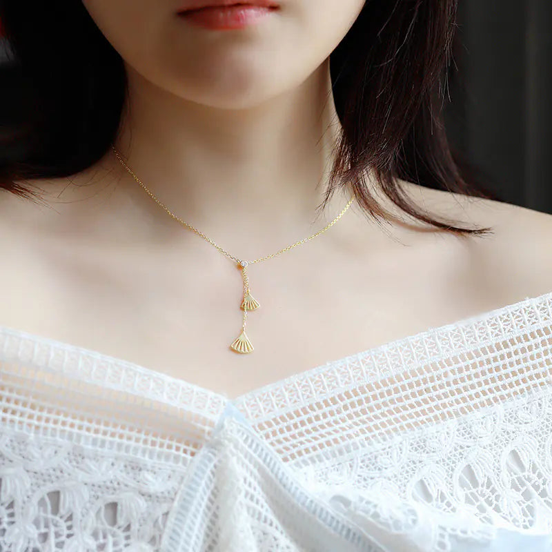 925 Sterling Silver Ginkgo Leaf Pendant Necklace