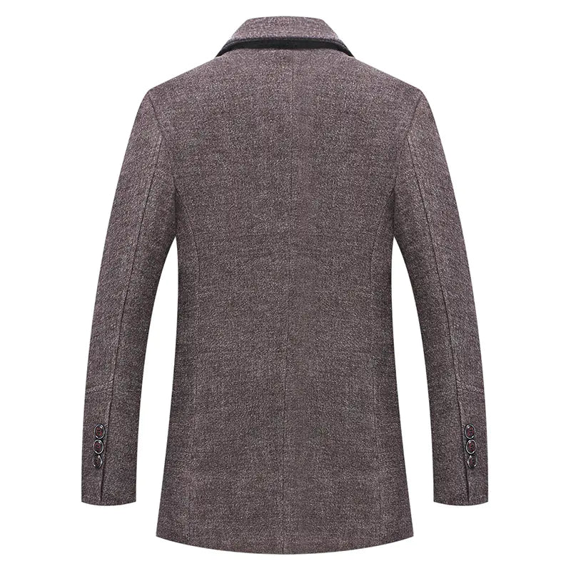 Men's Wool Blend Overcoat with Suit Collar (Mid-Length)