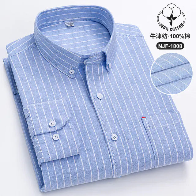 Casual Long-sleeved Solid Color Cotton Oxford Shirt