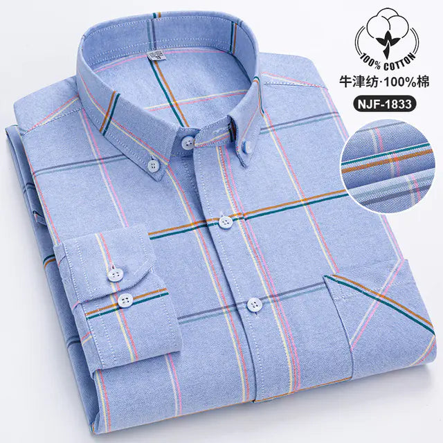 Casual Long-sleeved Solid Color Cotton Oxford Shirt